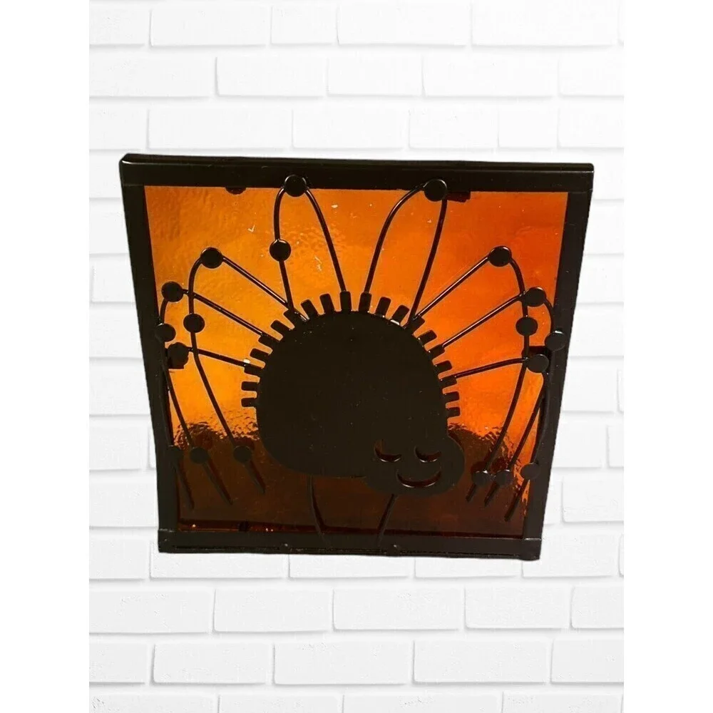 5/$25 Spider Halloween Metal Tea Light Holder Orange Glass Candle - Picture 4 of 7